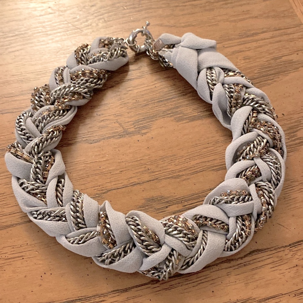 J Crew ladies braided chain & gunmetal crystal choker torsade
